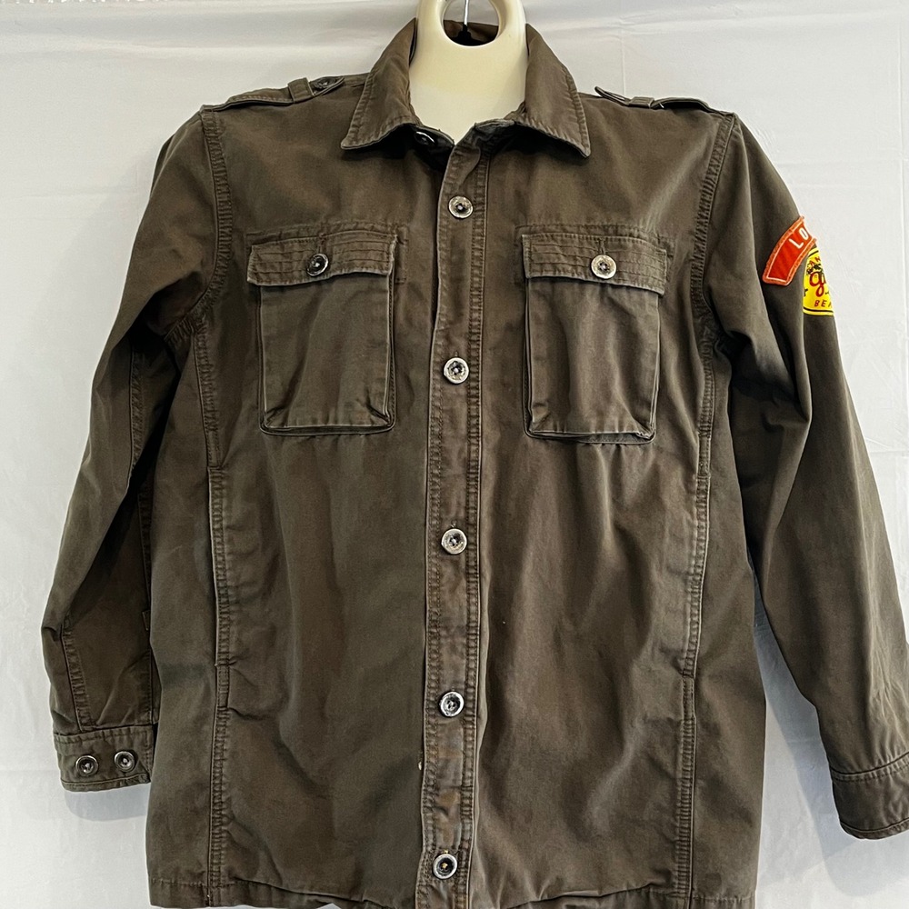 Gap Kids Military Shirt Jacket Olive Brown Lookout Camp Patch XXL 14-16 Rattlers